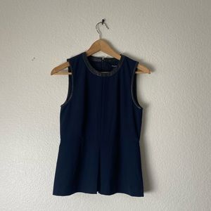 Madewell dark blue with black leather neckline sleeveless top size 2.